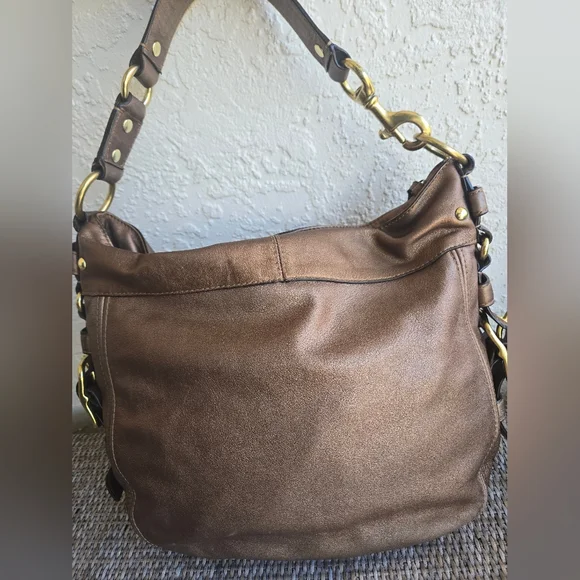 Coach Leather Carly Hobo Shoulder Bag – Brown Metallic - Picture 2 of 9